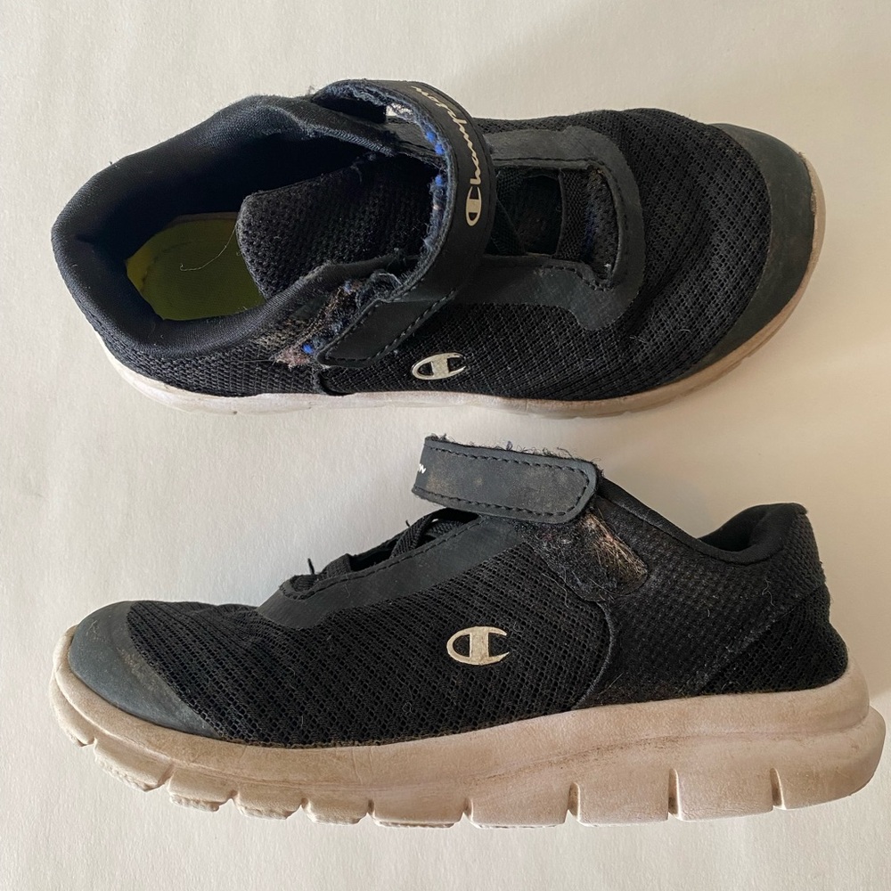 Champion Kids Black Mesh Velcro Sneakers with White Sole